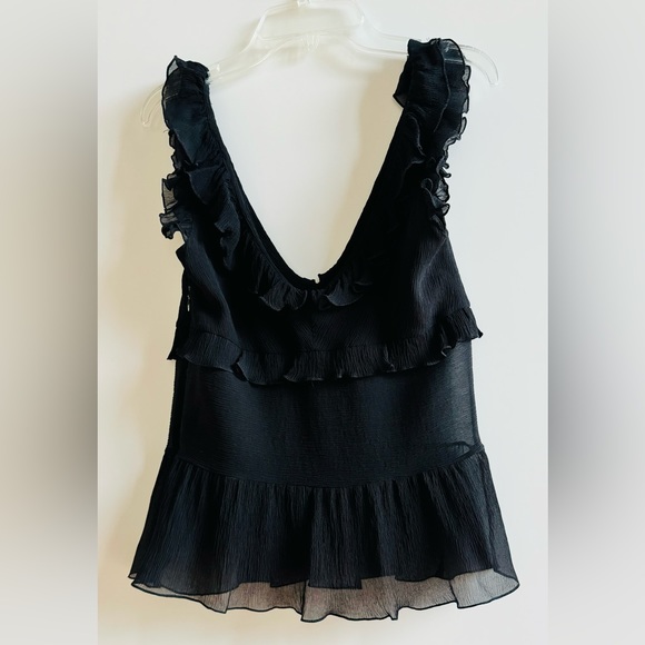 ❤️ VINTAGE CACHAREL 36 4 SEMI SHEER BLACK TIERED RUFFLE SILK CREPE DESIGNER TOP - Picture 12 of 13